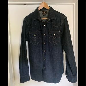 RRL Dark Denim Western Shirt Snap Buttons M